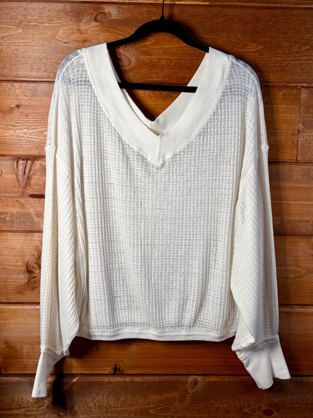 We The Free Oversized Cream V-Neck Waffle Knit Pullover Small